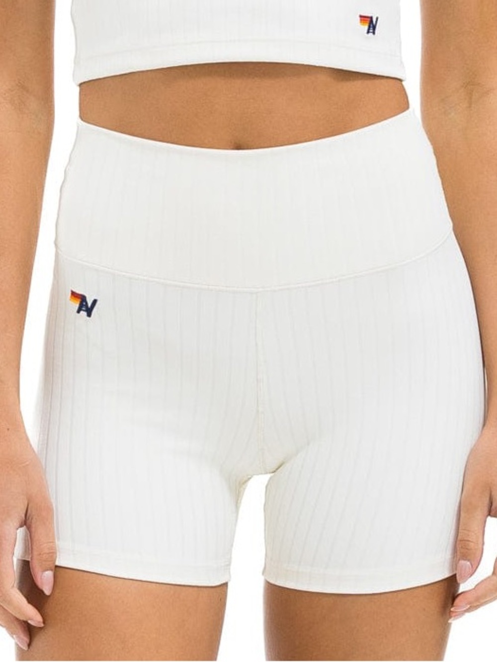 LIKE NEW XS Aviator Nation White Ribbed High-Waist Shorts